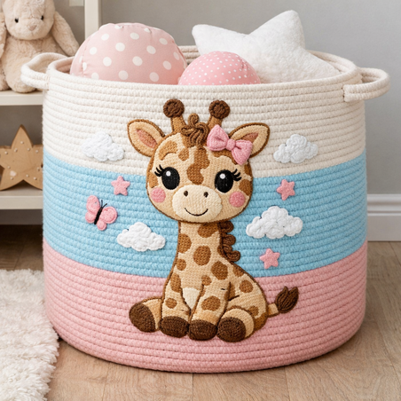 דוגמא לחלום שהתגשם - סל עם ג'ירפה סרוג בעבודת יד