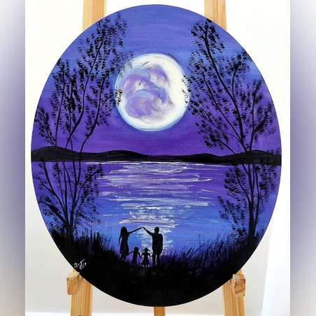 משפחה - ציור צבעי גואש על קנבס