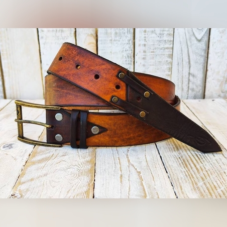 חגורת עור בגווני חום בעבודת יד