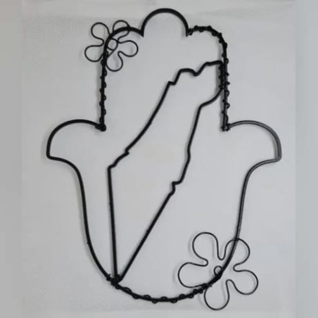 חמסה עם מפת ארץ ישראל בעיטור פרחים