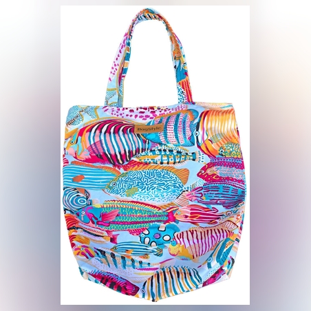 תיק TOTE גדול בעבודת יד- Canvas ocean