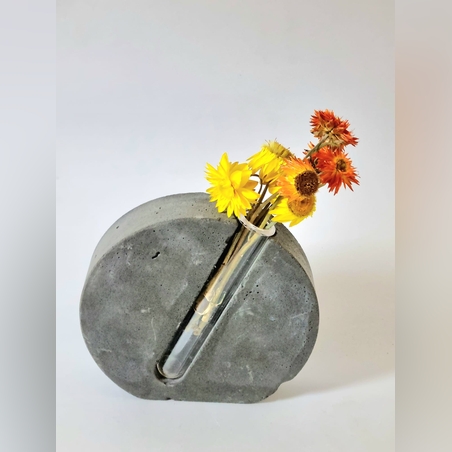 אגרטל בטון משולב מבחנה וצמחים מיובשים