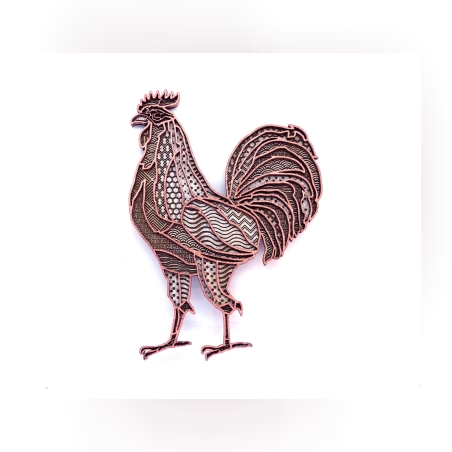 קישוט קיר תרנגול- כסף וברונזה