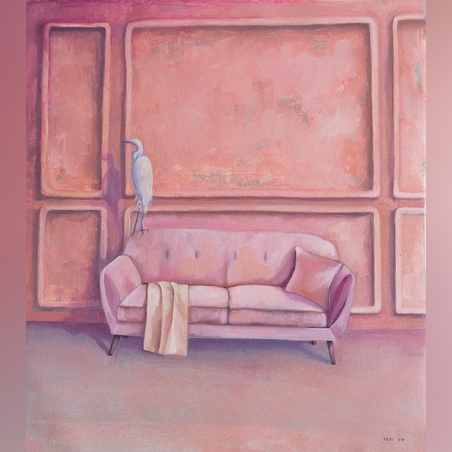 עגור על כורסה ציור שמן על קנבס