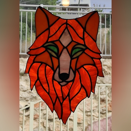 זאב אדום רעמה תמונת ויטראז בעבודת יד