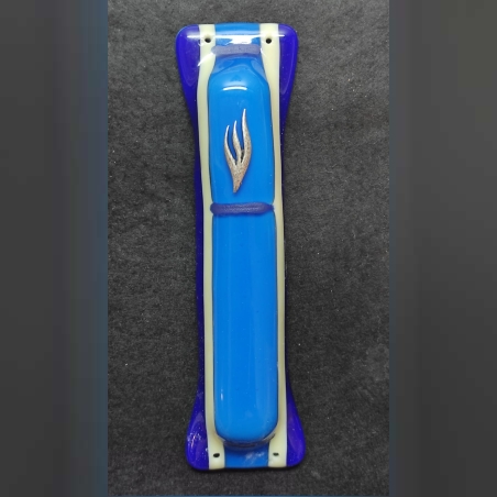 מזוזת זכוכית בגווני כחול וקרם