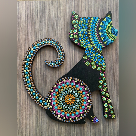 מנדלת החתול 1 - אקריל על עץ בעבודת יד