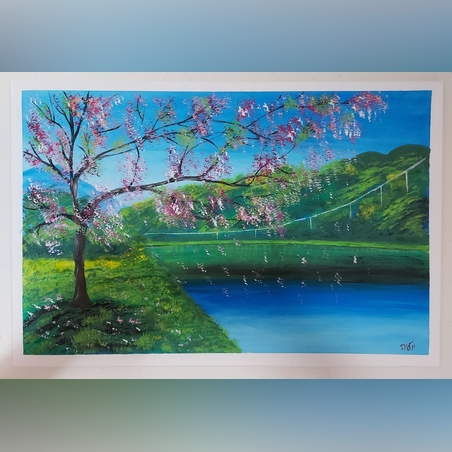 שקדיה פורחת- ציור שמן על קנבס