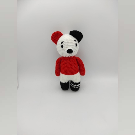 דובי סרוג שחור אדום ולבן מרשרש בעבודת יד