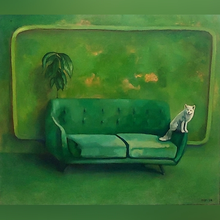 כורסא ושועל לבן- ציור שמן