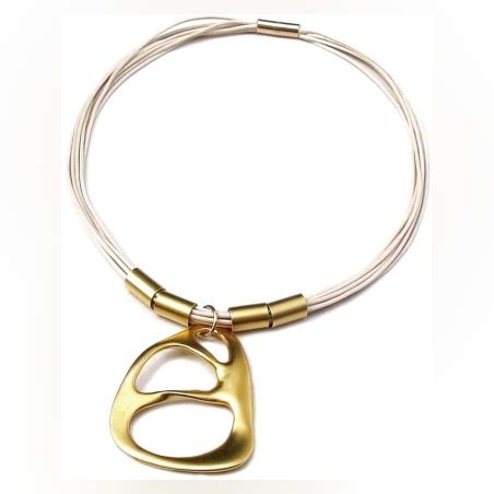 שרשרת תליון ייחודי אסימטרי בציפוי זהב 24 קראט וחוטי כותנה