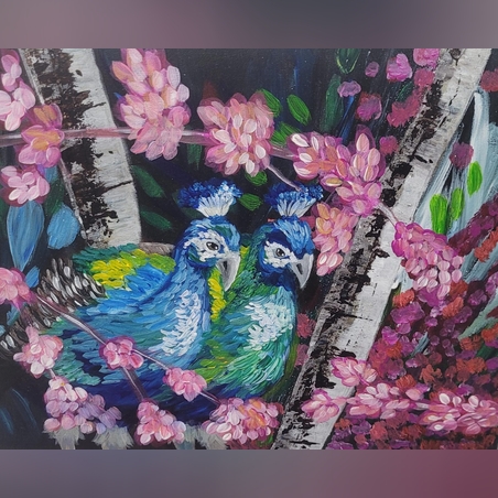 ציור אקריל על קנבס - טווסים