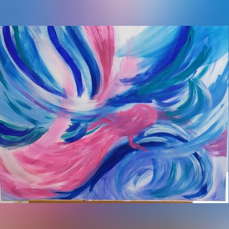 אשה ברוח ­אקריליק על קנבס