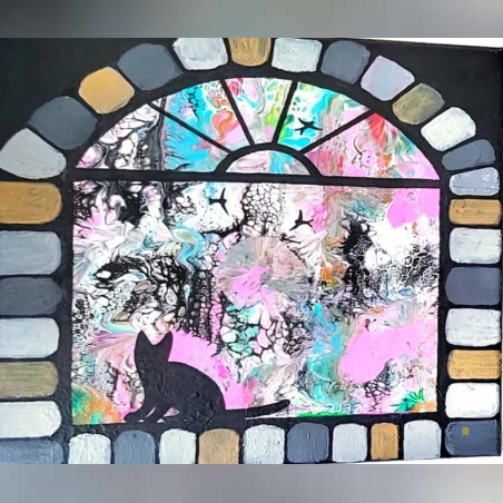 אדן החלון -ציור אקריל על קנבס