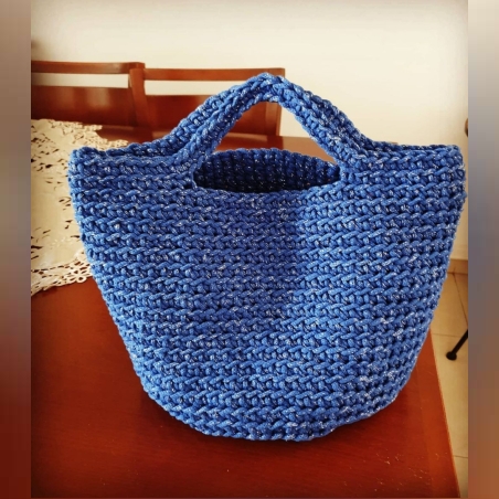 תיק סל סרוג בעבודת יד צבע כחול