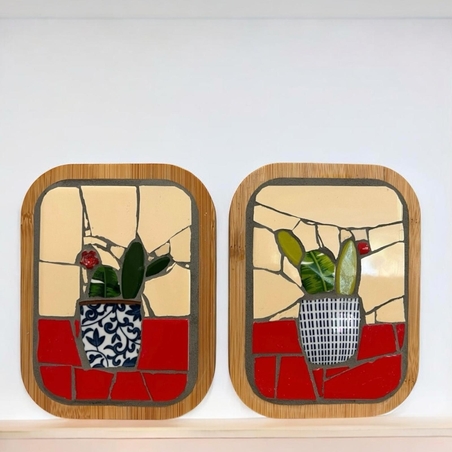 2 תמונות מיני פסיפס בעבודת יד- קקטוסים