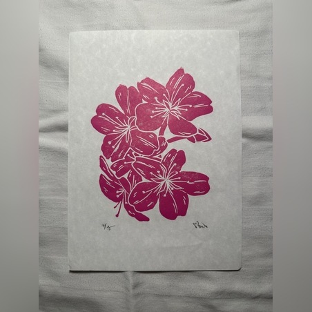 הדפס פריחת דובדבן הדפס בלט בעבודת יד על נייר יפני איכותי