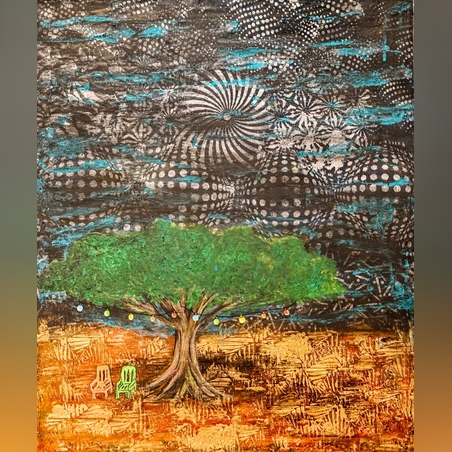 עץ השלווה - טכניקות שונות על קנווס