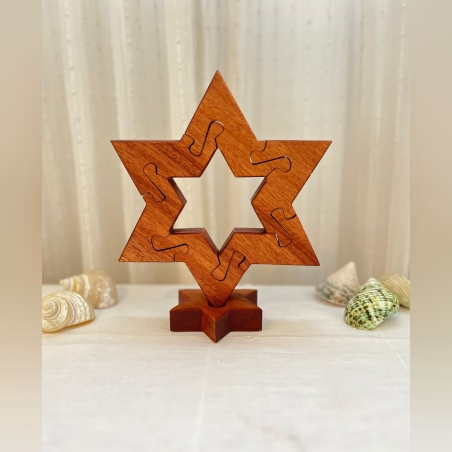 פאזל מגן דוד מעץ מהגוני