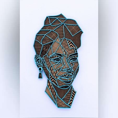 קישוט קיר בהשראה אפריקאית- תכלת וזהב