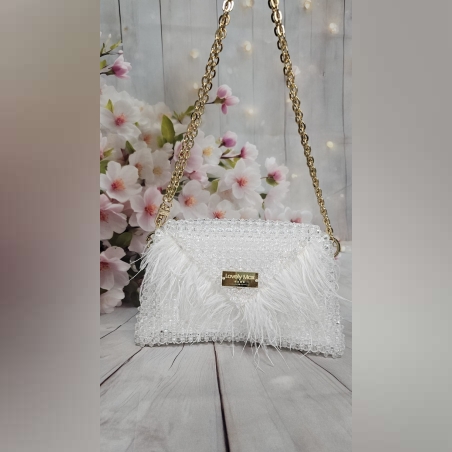 תיק ערב מחרוזים ונוצות בעבודת יד