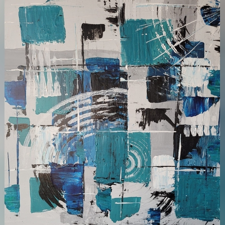 ציור אקריל על קנבס- רשת כחולה