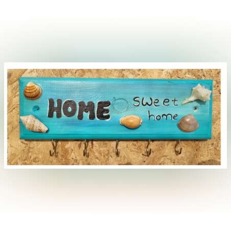 שלט השראה מעץ עם ווים לתליה home sweet home