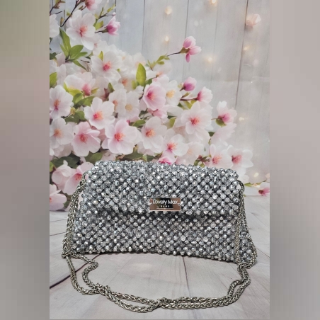 תיק ערב מחרוזי קריסטל כסופים בעבודת יד