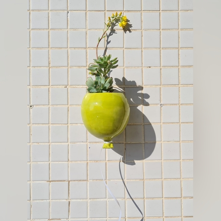 עציץ בלון צהוב לתליה על קיר