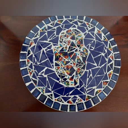 תחתית מסתובבת lazy suzy מפסיפס כחול עם חמסה