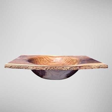 קערה מאורכת עם שפה טבעית מעץ סיסם בעבודת יד