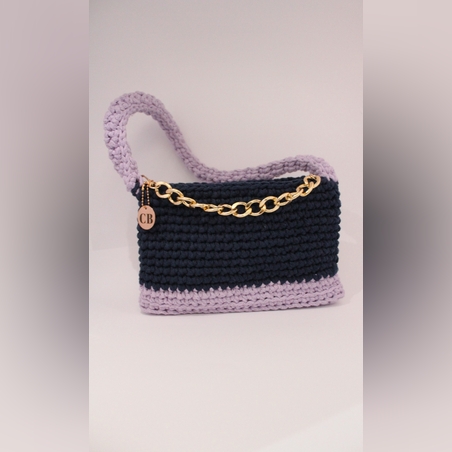 תיק סרוג משולב כחול וסגול