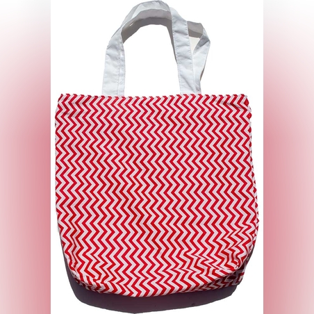 תיק TOTE גדול בעבודת יד Red Stripes