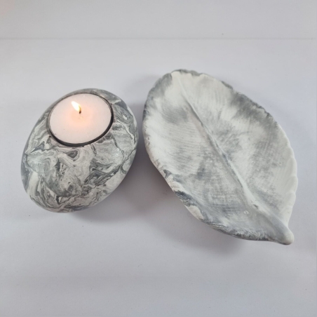 סט פמוט וצלוחית מבטון בגימור שיש בעבודת יד