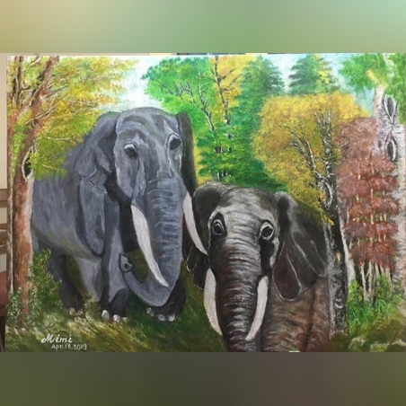 יער הפילים שמן על קנבס לא ממוסגר