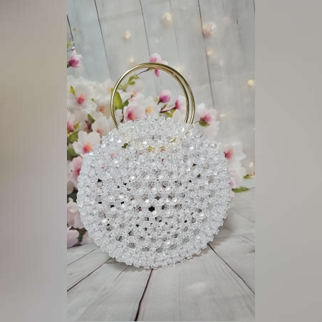 תיק ערב עגול מחרוזים שקופים בעבודת יד
