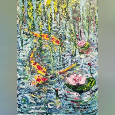 לוטוס על המים שמן על קנבס