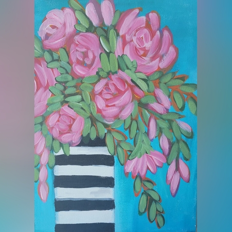 ציור אקריל על קנבס מתוח - אגרטל ורדים