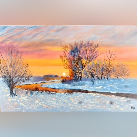 שקיעה בחורף ציור שמן על קנבס