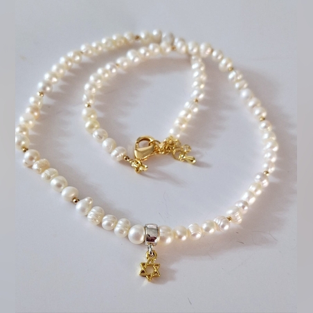 שרשרת מחרוזת מגן דוד- תליון מוזהב