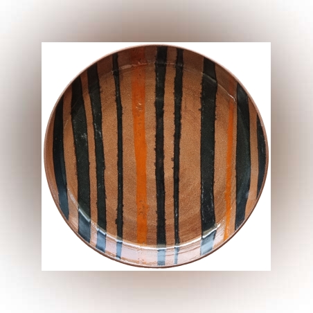 צלחת הגשה בעיצוב יחודי פסים שחור כתום