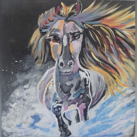 ציור אקריל על קנבס-סוס בסערה