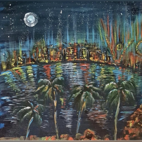 דקלים על חוף טרופי- אקריל על קנבס