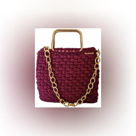 תיק סרוג בורדו עם שרשרת וידית מוזהבים