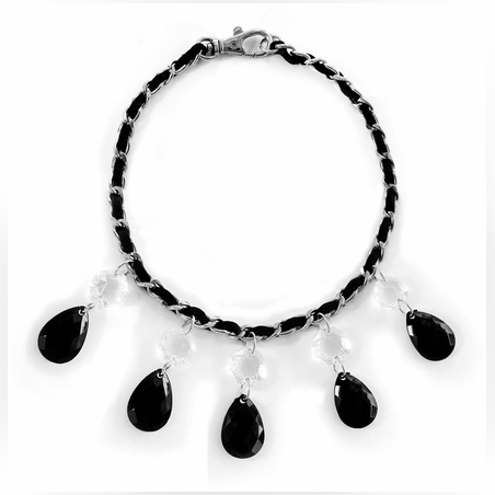 שרשרת בד וחרוזים שחור לבן