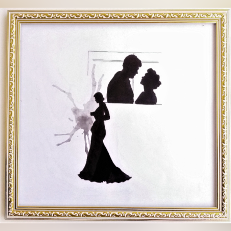 דמויות דיו על נייר ממוסגר