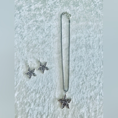 סט שרשרת ועגילים פרח אתני