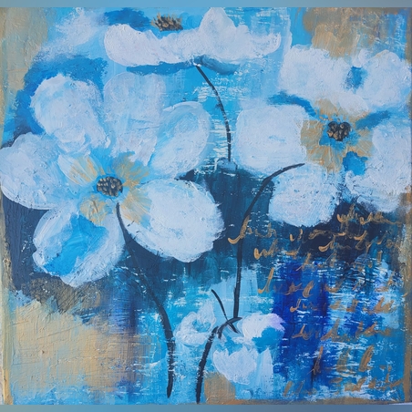 ציור אקריל על קנבס מתוח - פרחי לבנה