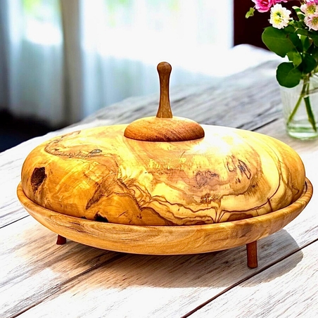 קערת הגשה עם מכסה מעץ זית