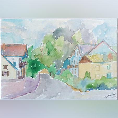 אקוורל של עיירה באוסטריה